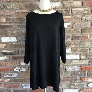 EILEEN FISHER Women's Classic Black 3/4 Sleeve Organic Linen Tunic Top XL